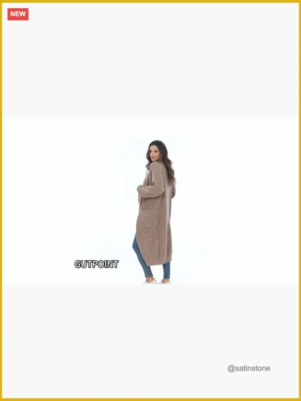 Long Open Front Cardigan Sweater Duster with Pockets Chunky Cable Knit - Picture 6 of 7